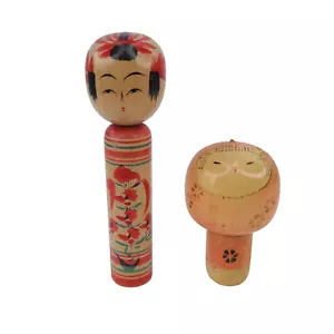 Vintage Tall Japanese Wood Kokeshi Doll Artist Signed & Small Murakami Kenichi - Picture 1 of 18