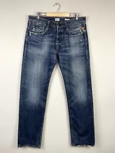 Replay NEWDOC Dlue Denim Straight Button Fly Ripped Jeans W34 L34 - Picture 1 of 24