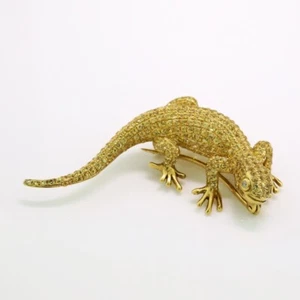 Broche / colgante zafiros amarillos 3,20 quilates oro amarillo 750 gecko / lagarto, nuevo - Imagen 1 de 4