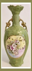 Antique Rudolstadt RW Vase Two Handled/Hand Painted Green Floral - Approx 8 3/4" - Picture 1 of 12