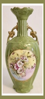 Antique Rudolstadt RW Vase Two Handled/Hand Painted Green Floral - Approx 8 3/4" - Image 1 of 4