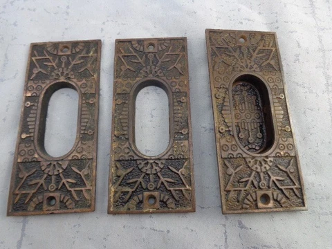 Pocket Door Pulls or Window Sash Lifts Eastlake Design Vintage Antique lot of 3 Cover
