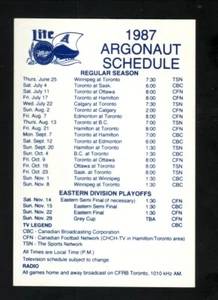 Toronto Argonauts--1987 Pocket Schedule--Miller Lite--CFL - Picture 1 of 2