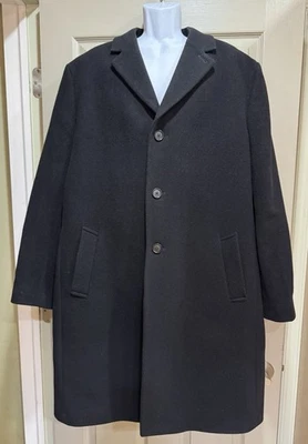 HATHAWAY PLATINUM Men’s Wool & Cashmere Blend Black Overcoat Coat Jacket Sz 48R - Image 1 of 4