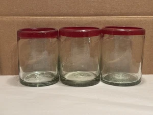 3 Hand Blown Red Rim Mexico Drinking Glasses Juice OTR Tumblers - Picture 1 of 7