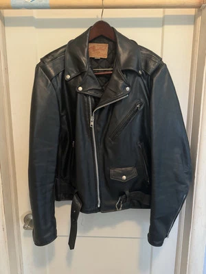 Chaqueta de moto de cuero negra vintage 42L motociclista punk rocker engrasadora excelente Foto 1 de 4