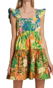 Farm Rio Dress Caipirinha Mini •S• Boho Floral Cotton Tiered Sundress READ - Picture 1 of 13