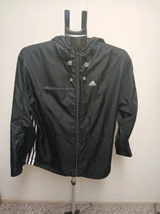 VTG 90s Adidas Black Full Zip Nylon Windbreaker Jacket Size Small Vintage - Picture 1 of 12
