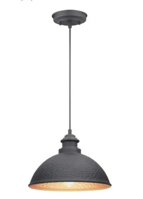 Englewood Collection 1-Light Textured Black Farmhouse Outdoor Hanging Light - Image 1 of 2