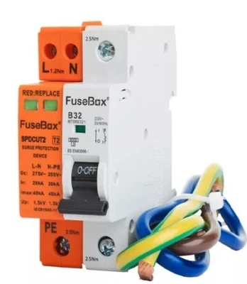 Fusebox SPDCUT2 Surge Protection Device & 32A MCB Type 2 18th Edition - Image 1 of 3
