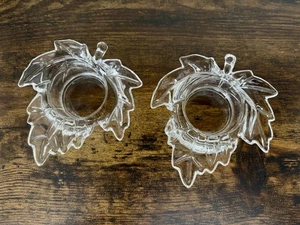 Vintage Glas Blatt Teelicht Kerzenhalter 2er Set klar elegant Urlaub Geschenk - Bild 1 von 12