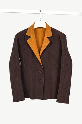 Issey Miyake Brown Pleated-Satin Blazer, Size Fits US M - Image 1 of 4