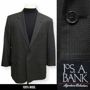 JOS A BANK mens black green WINDOWPANE wool sport coat suit jacket blazer 48 R - Picture 1 of 15