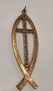Christian Ichthus Fisch großer Copperton Türkis Anhänger  - Bild 1 von 7