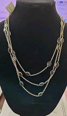NWT Banana Republic Gold Tone Layered Necklace With Black Gem Stones   - Изображение 1 из 4