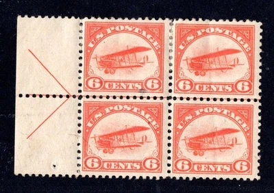 US 1918 FIRST AIRMAIL SCOTT #C1 BLOCK OF 4 MARGIN WITH ARROW CENTER LINE - Image 1 of 2