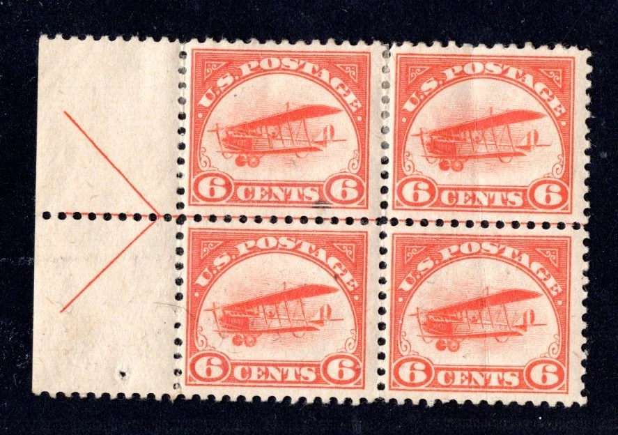 US 1918 FIRST AIRMAIL SCOTT #C1 BLOCK OF 4 MARGIN WITH ARROW CENTER LINE - Image 1 of 2