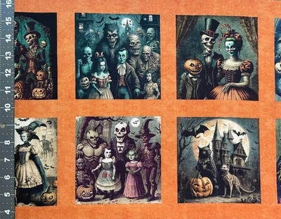 QUILTING TREASURES QT Fabric Cotton CREEPSVILLE Spooky Halloween Family Panels Cats Pumpkins Horror
