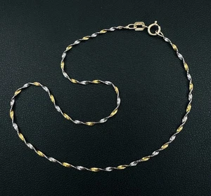 Estate Solid 10K Two-tone Gold Unique Twisted Link Anklet/Bracelet 1.2mm, 10" - Picture 1 of 15