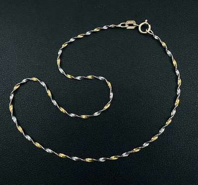 Estate Solid 10K Two-tone Gold Unique Twisted Link Anklet/Bracelet 1.2mm, 10" - Image 1 of 4