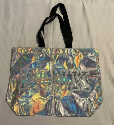 Victoria’s Secret Pink Large Reusable Shopper Tote Bag Metallic Silver New - Image 1 of 4