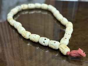 Vintage Hand-Carved Skull Bead Mala Necklace - Unique Buddhist Artifact - Picture 1 of 24