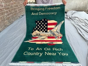 Alfombra de guerra vintage afgana anudada a mano 2'10 x 4'3 bandera de Estados Unidos alfombra de oficina coleccionable - Imagen 1 de 9