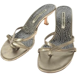 Manolo Blahnik Sandals Paisley Metallic Silver Gold-tone Women Shoes Size 36 1/2 - Picture 1 of 8
