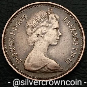 UK Great Britain 1 New Penny 1975. KM#915. One Cent coin. Elizabeth ll. Young pt - Picture 1 of 7