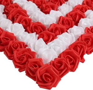 200Pcs Foam Flower Heads 1.97In White and Red for DIY Wedding Decorations - Picture 1 of 12