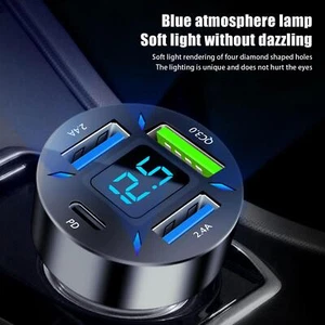 QC 3.0 4 USB Car charger 2.4A PD Fast Charging For Huawei Charger Type C Q9U3 - Zdjęcie 1 z 12