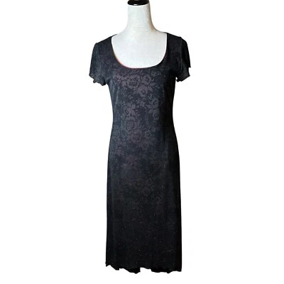 Vestido Vintage Y2K AGB Negro Brillante Floral Alto-Bajo Talla 6 | Fiesta Gótica Hecho en EE. UU. Foto 1 de 4