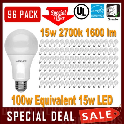 96 100W Replacement 15W LED Light Bulbs 1600L Soft White 2700k A19 Dimmable E26 - Image 1 of 3
