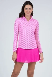 IBKUL Fatima Print Long Sleeve Zip Mock Neck Top Hot Pink/Candy Pink Sz S UPF 50 - Picture 1 of 4
