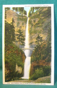 Vintage Postcard-Multnomah Falls showing Benson Foot Bridge -Oregon - Picture 1 of 2