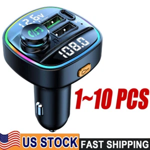 Bluetooth 5.0 Car Wireless FM Transmitter Adapter USB PD Charger AUX Hands LOT - Picture 1 of 19