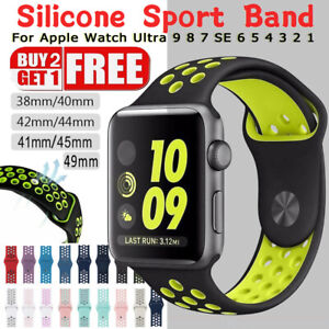 Silicone Sport Band Watch Strap For Apple Watch 9 8 7 SE 6 5-1 40/41/44/45/49mm