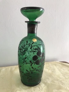 Vintage grünes Glas/Silber Overlay Dekanter mit 6 Gläsern Made in Italy *SCHÖN* - Bild 1 von 12