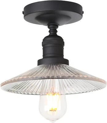JIMUBEAM Luz de Techo Industrial Montaje Semi Al Ras, Pantalla de Lámpara de Vidrio a Rayas Transparentes Foto 1 de 3