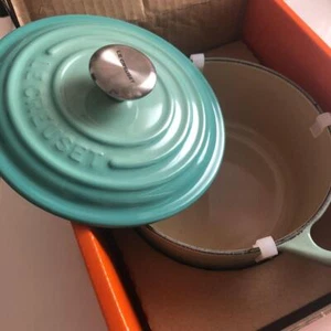 Le Creuset Cocotte Ronde 14cm 5 1/2 Inches Cool Mint Silver Knob Cast Iron - Picture 1 of 8