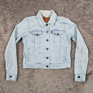 Levis Jacket Womens Small S Blue Denim Trucker Light Wash Stretch Jean Pockets - Picture 1 of 18