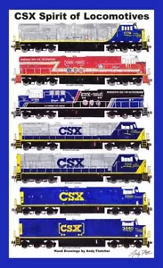 Poster CSX Spirit of Locomotives 12"x18" opaco firmato da Andy Fletcher - Foto 1 di 1