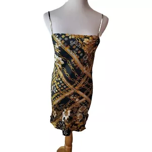 Princess Polly Womens Lucci Mini Slip Dress Size 4 Black Gold Floral Chain Print - Picture 1 of 8