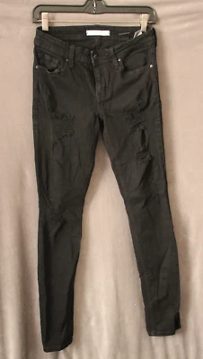 Pantalones de mezclilla Eunina para mujer negros ajustados tiro bajo talla regular 5 desgastados Foto 1 de 4