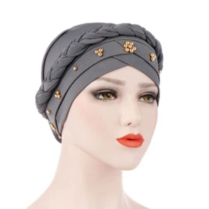 Adult Women Men Muslim Wrap Hat Beaded Head Hijab Hat Turban Wrap Cover Hat Chic - Picture 1 of 23
