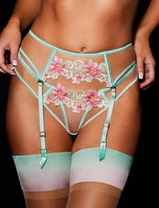 💚 Honey Birdette Amelie Mint SET Suspender + Brief Extra Small +Small Floral 💚 - Picture 1 of 6