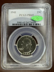 1941 Proof Washington Quarter PR65 PCGS + CAC 25c - Picture 1 of 4