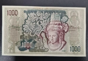 1952 Indonesia 1000 RUPIAH IDR BANKNOTE CURRENCY AU-AUNC - Picture 1 of 4