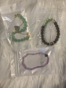 3 Multicolored Bracelets Bundle Beaded Green Black Purple Bracelet Lot Women’s - Picture 1 of 6