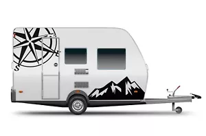 Calcomanías Stıcker Compass gráfico de montaña para remolque de viaje pequeño RV repuesto - Imagen 1 de 5